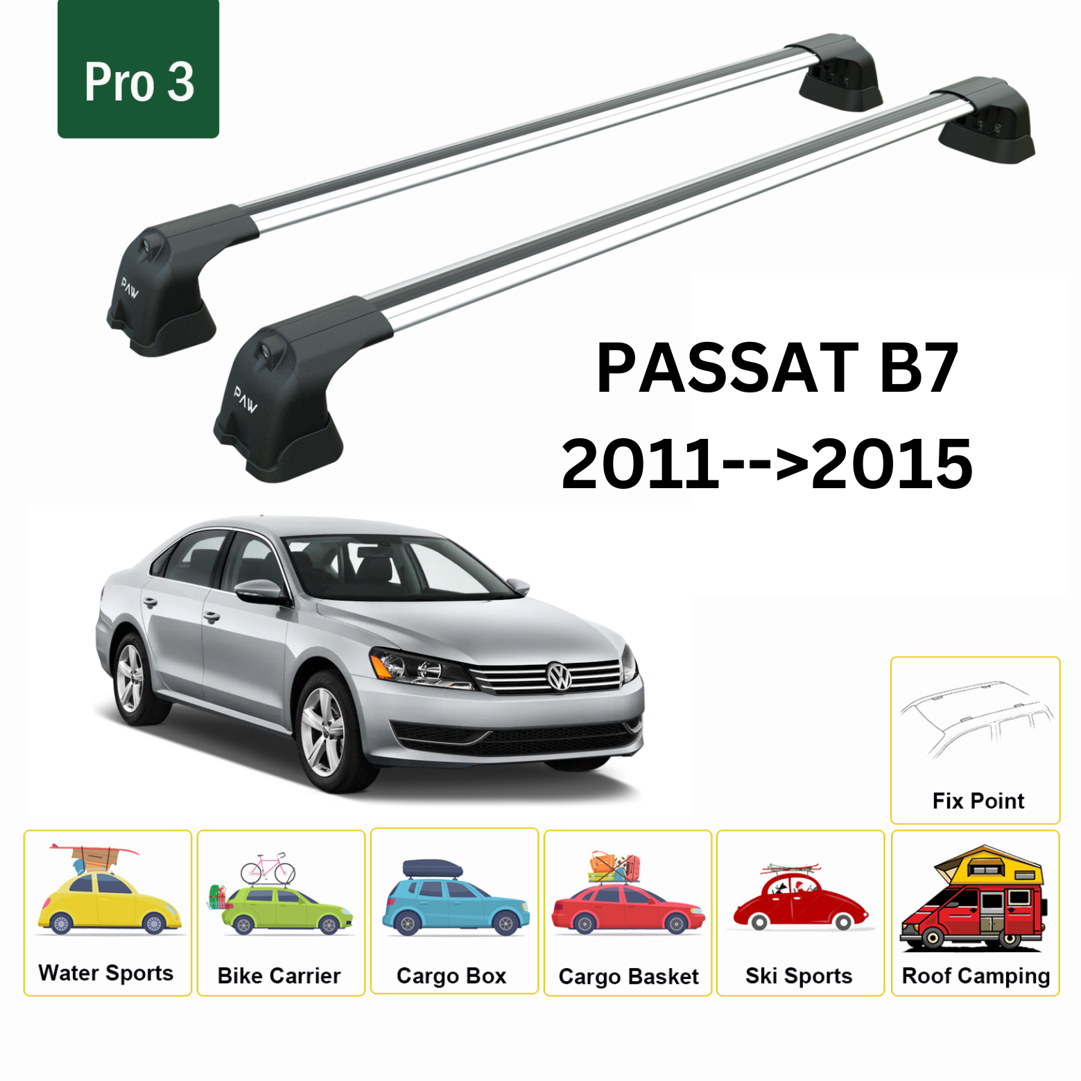 For Volkswagen Passat B7 2011-15 Roof Rack Cross Bar Normal Roof Silver For Volkswagen Passat B7 2011-15 Roof Rack Cross Bar Normal Roof Silver